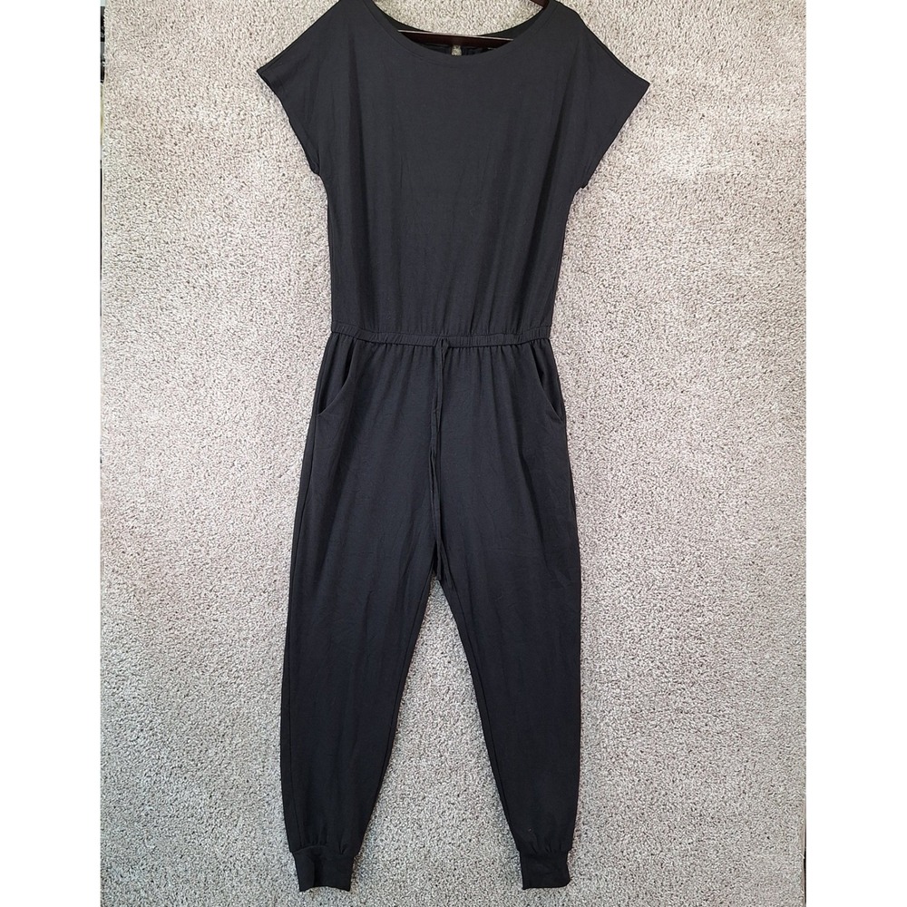 PRETTYGARDEN Jumpsuit Womens M Black Short Sleeve Crewneck Elastic Waist Casual